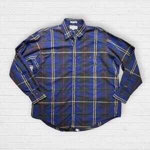 Vintage Burberrys of London Blue Plaid Button Down Shirt Cotton USA XL